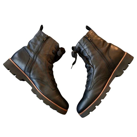 Vionic Lani Black Leather Lace Up Boots Size 9.5 Low Heel Comfort Edgy Grunge - Picture 2 of 10